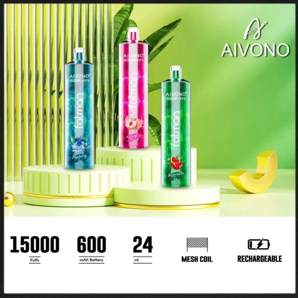 AIVONO FATMAN 15000 Puffs 0% 2% 3% 5% Caneta Vapes descartáveis ​​recarregáveis ​​com baixo teor de nicotina em massa Compre no atacado - BeerVape - 1