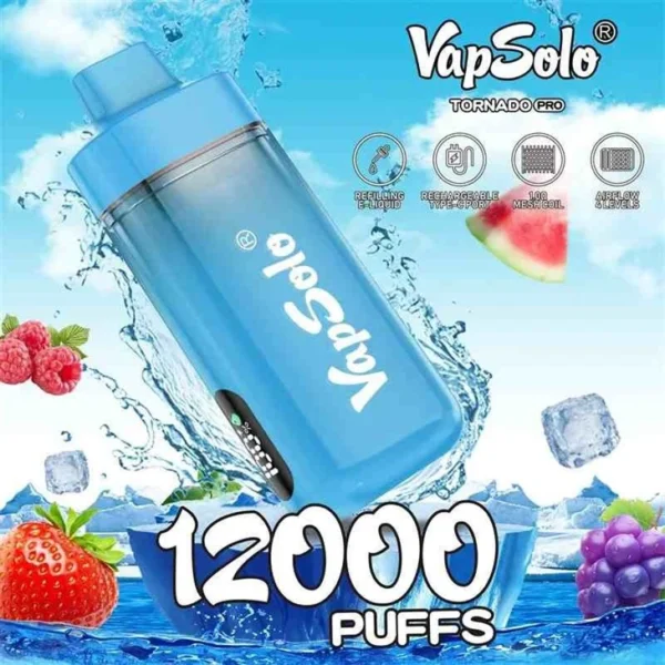 Vapsolo Tornado Pro 12000 Puffs 2% 5% Stylo à vape jetable rechargeable à faible teneur en nicotine Acheter en gros - BeerVape - 1