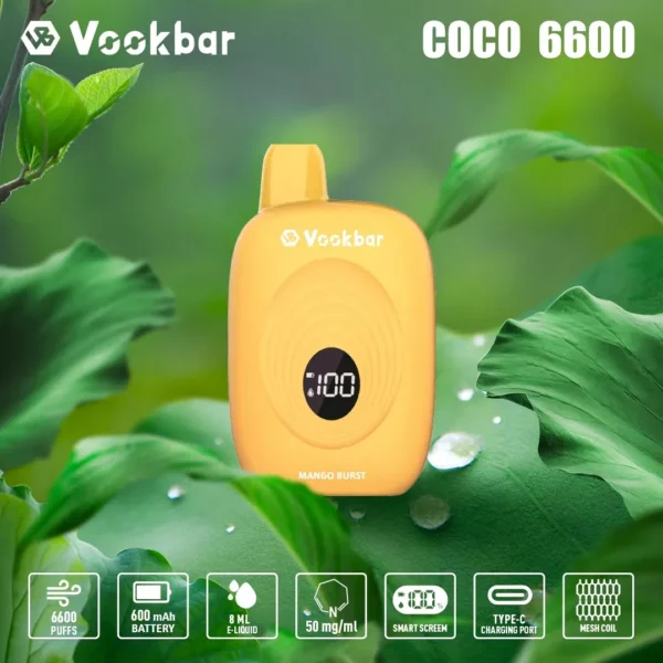 Vookbar Coco 6600 Puffs Cyfrowy inteligentny ekran 3% Niskonikotynowy akumulatorowy jednorazowy długopis Vapes Kup hurtowo - BeerVape - 2