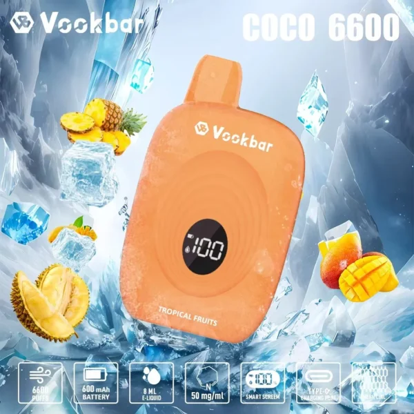 Vookbar Coco 6600 Puffs Cyfrowy inteligentny ekran 3% Nikotynowy akumulator Jednorazowy długopis Vapes Kup hurtowo - BeerVape - 3
