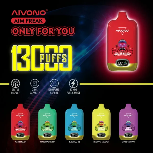 AIVONO AIM FREAK 13000 Puffs Digital Screen 0% 2% 3% 5% Nikotynowy akumulator Jednorazowy długopis Vapes Kup hurtowo - BeerVape - 1